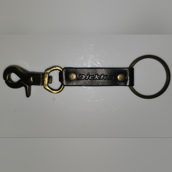 DICKIES Keychain Black Genuine Leather Brass Clip and Keyring with Embossed Logo - Picture 9 of 9